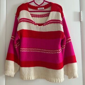 Women's Striped Sweater - Red, Pink, and Cream